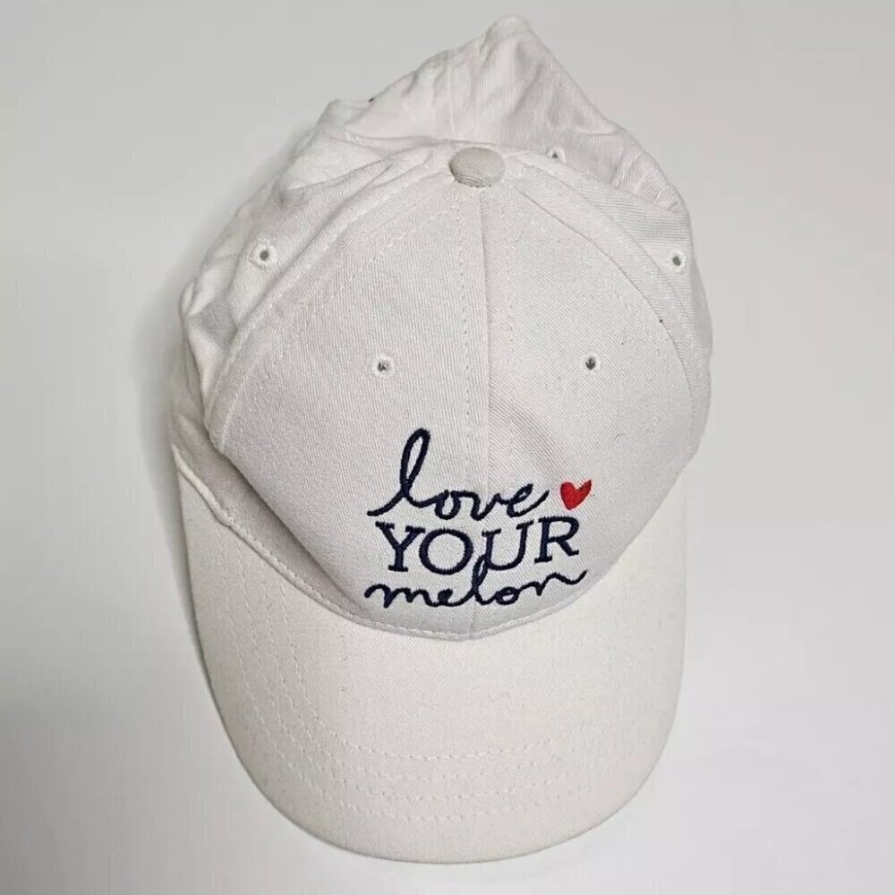 Love Your Melon Stitched Spell Out Adjustable Baseball Hat Cap White Cotton USA